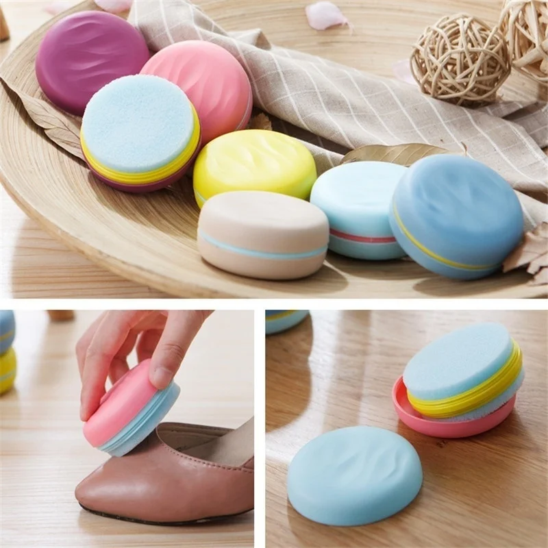

Creative Portable Macaron Style Double Sided Sponge Rub Shoe Brush Household Round Shoes Cleaning Tools Leather Sofa Wax Brush