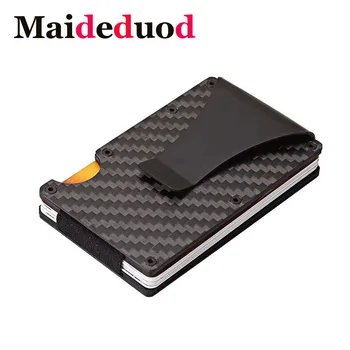 

Maideduod 2019 New Metal Mini Money Clip Brand Fashion Carbon Fibre Black Credit Card ID Holder With RFID Anti-thief Wallet Men