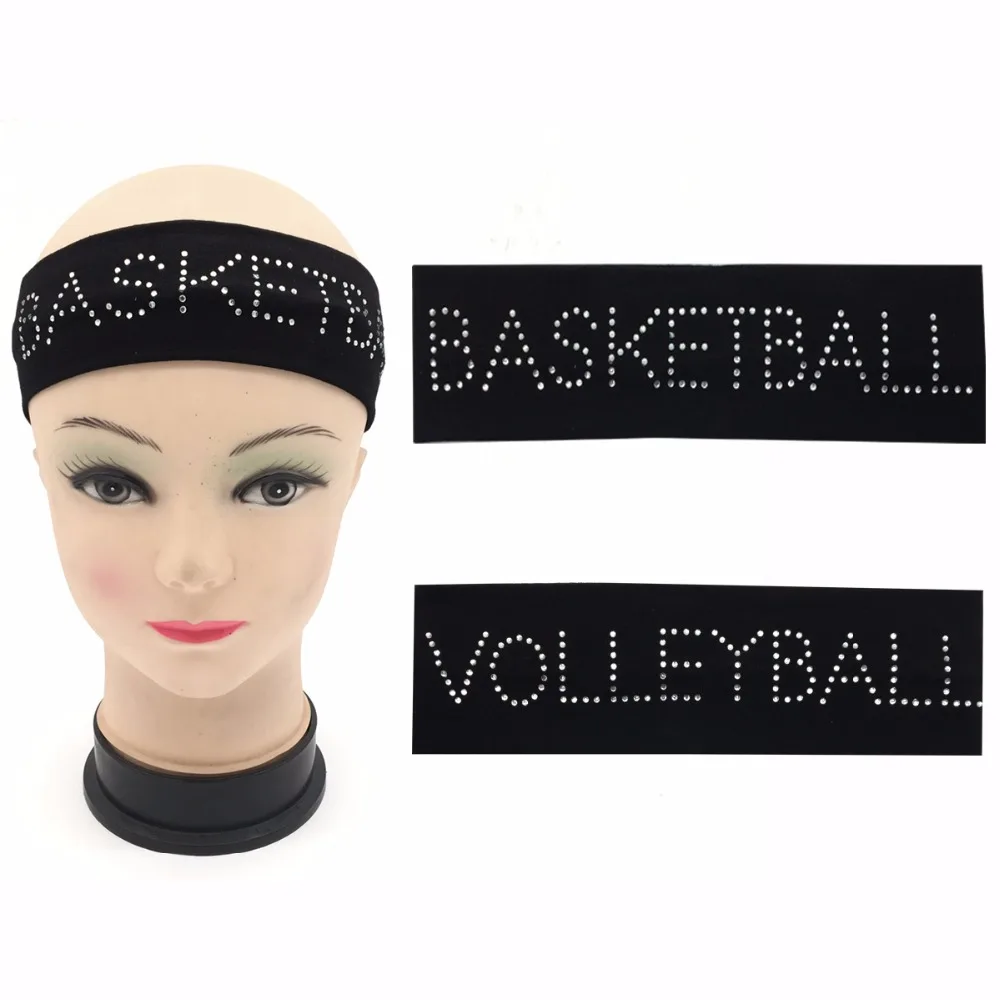 Rhinestone-Basketball-Volleyball-2-Cotton-Stretch-Headbands-Crystal-Cheerleading-Elastic-Sweat-HairBand-Hair-Accessories