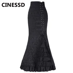 CINESSD Women Mermaid Long Skirt Black Floral Lace Up Girdle Waist Zipper Evening Party Fishtail Casual Layered Lady Maxi Skirts CINESSD Women Mermaid Long Skirt Black Floral Lace Up Girdle Waist Zipper Evening Party Fishtail Casual Layered Lady Maxi Skirts