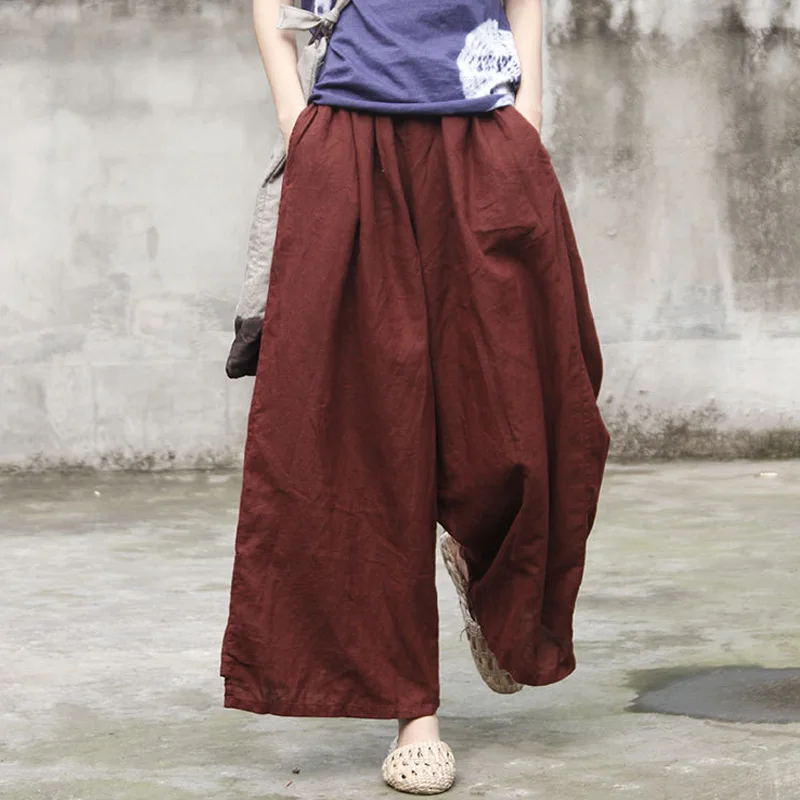

Johnature Women Wide Leg Pants Cotton Linen Trouser Vintage 2019 Spring New Casual Women Cloths Loose Pockets Soft Pants