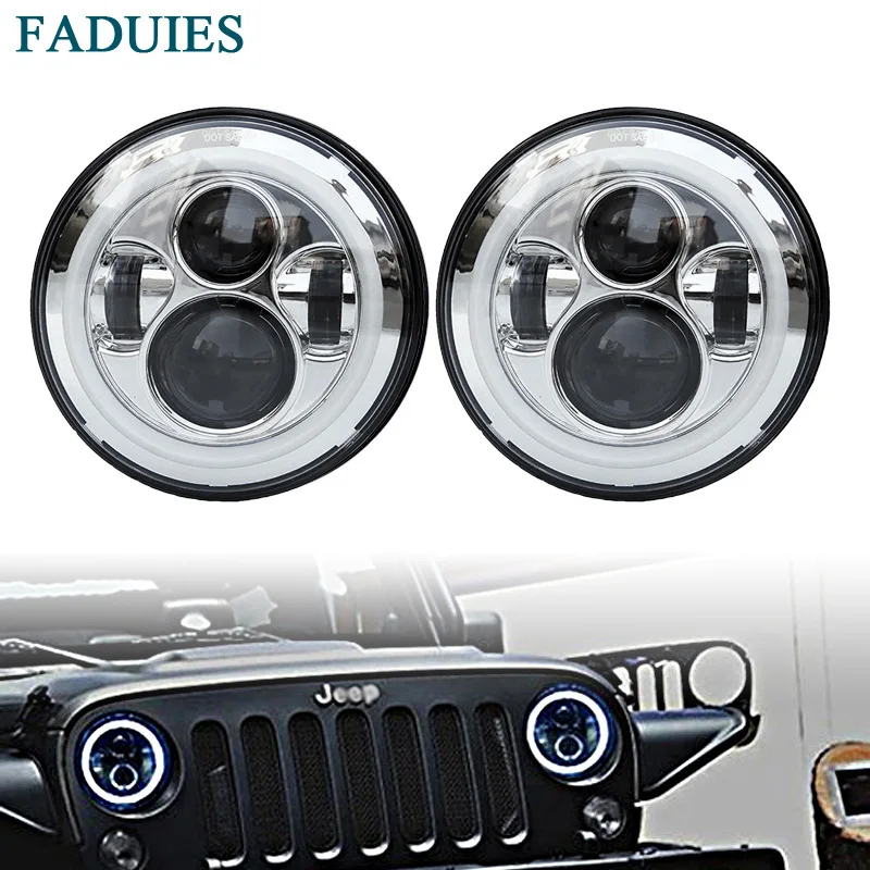 2 FADUIES Auto 7 inch LED Halo Headlight H4 High Low Beam With Angle Eye For Jeep Wrangler JK TJ Hummer Defender Lada niva 4x4 (3)