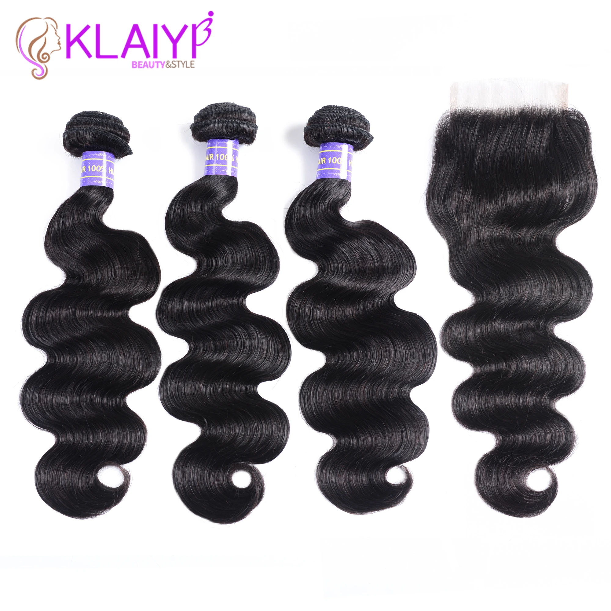 Skup KLAIYI Hair brazylijski ciało fala z zamknięciem 4 sztuk Remy włosy wyplata zestawy z zamknięciem 100% ludzkie włosy 3 zestawy z zamknięciem