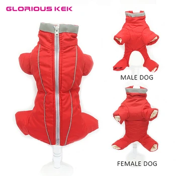 

GLORIOUS KEK Winter Warm Pet Dog Clothes Waterproof Dog Coat for Small Dog Reflective Dog Jumsuit Soft Fleece Full-Covered Belly