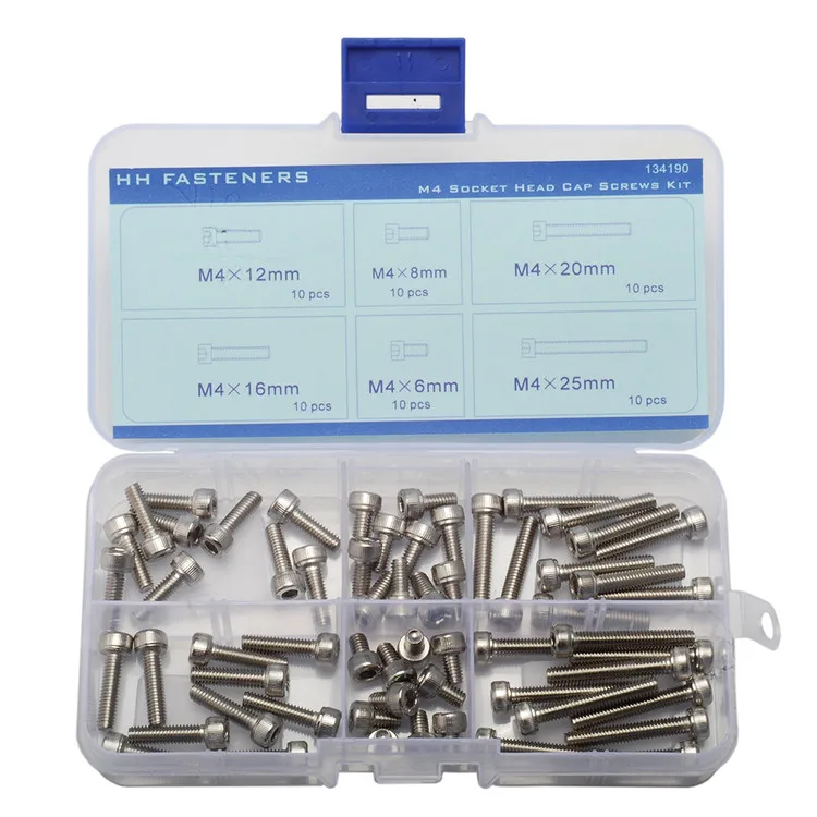 

M4 Stainless Steel Hex Socket Head Cap Screw Qty 60pcs Assortment Kit