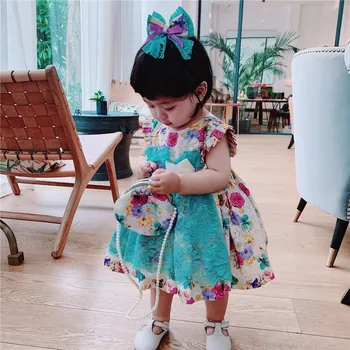 

2019 Summer New Arrivals New Spanish Customized Children's Princess Party Dress Emerald Lace Pendant Dress Girls Bothday Gift
