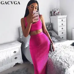 GACVGA Спагетти ремень Bodycon кроп осеннее платье для женщин из двух частей зимнее Бандажное Повседневное платье-карандаш женское длинное