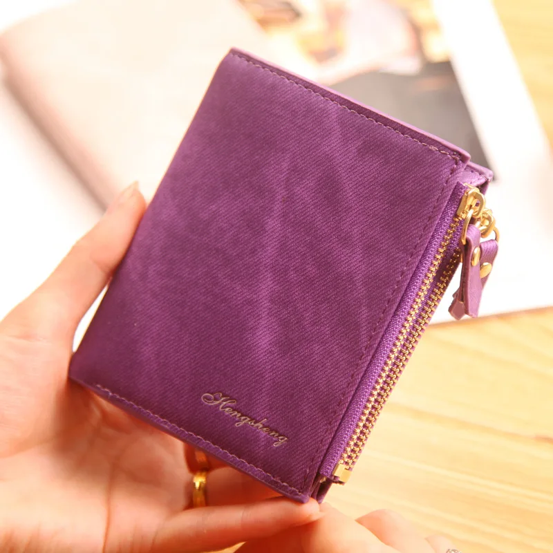 Модный маленький кошелек карамельного цвета, кошелек для мелочи из искусственной кожи, короткий женский клатч на молнии, кошелек для монет, кредитницы для девушек - Цвет: Фиолетовый
