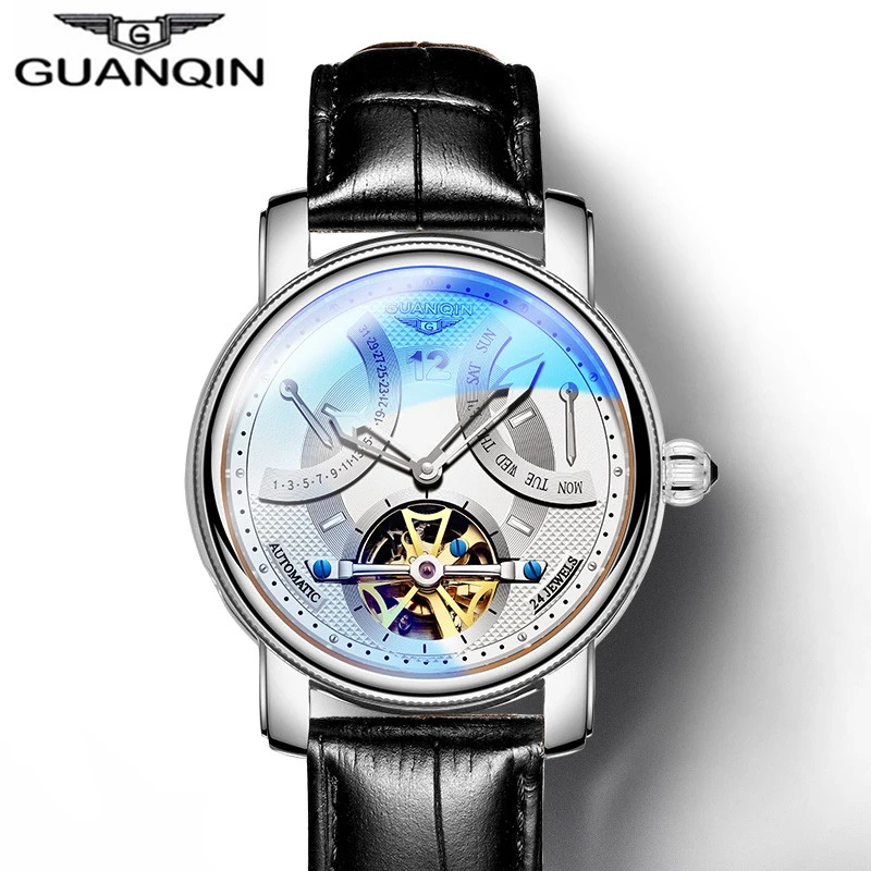 Часы наручные relojes GUANQIN мужские с сапфировым стеклом автоматические механические