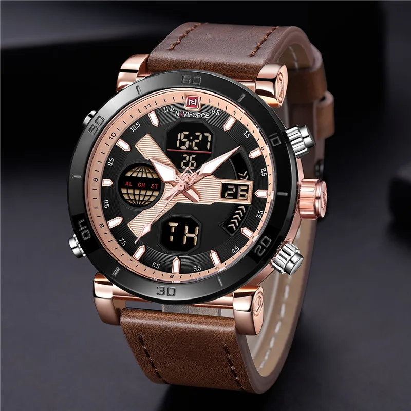 

New Watch Men Sport Mens Watches Top Brand Luxury Military Army Leather Band Analog LED Digit Quartz Watch Male Clock 9132