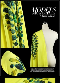 

Gemstone Insects Digital Printing Positioning Double Crepe Silk Fabric Silk Dress Fabrics Apparel Material Yellow