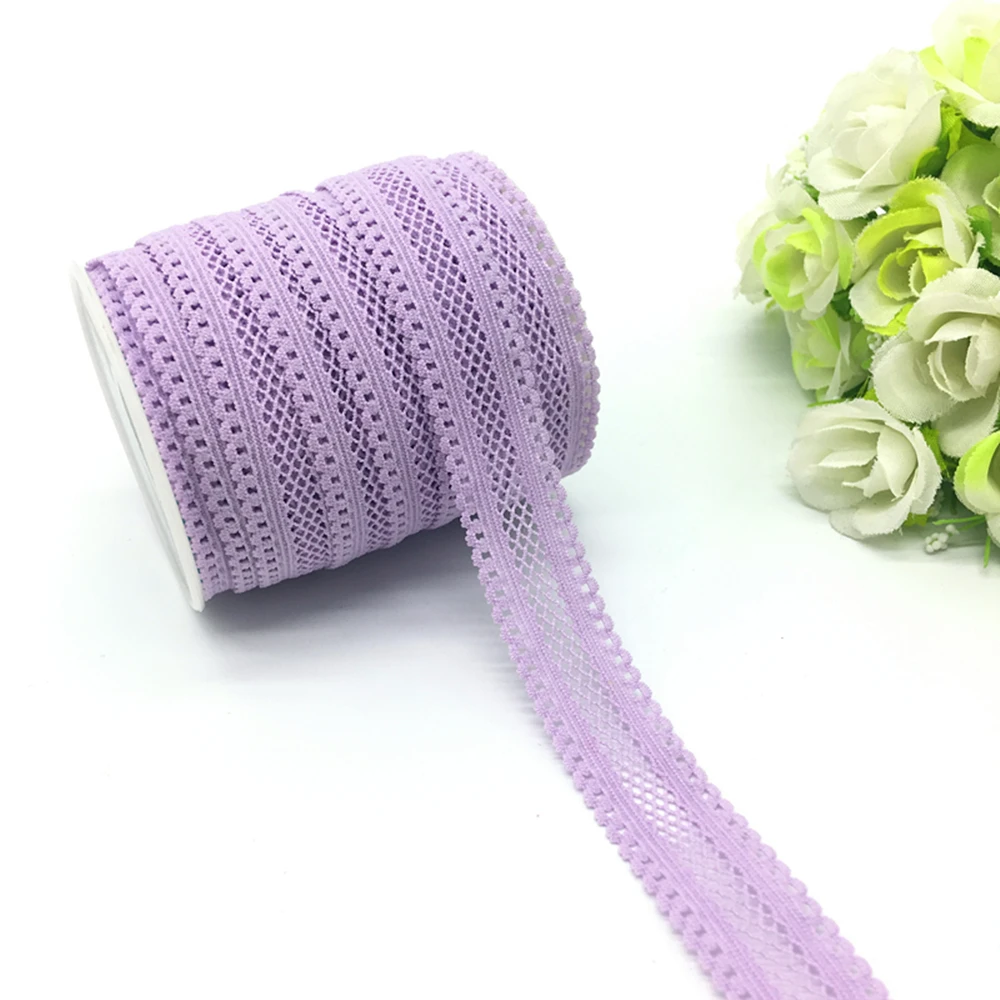 

5yards/lot 5/8"(16mm) Light purple Bilateral Lace Grid Fold Over Elastic Spandex Lace Band Ties Hair Accessories Lace Trim