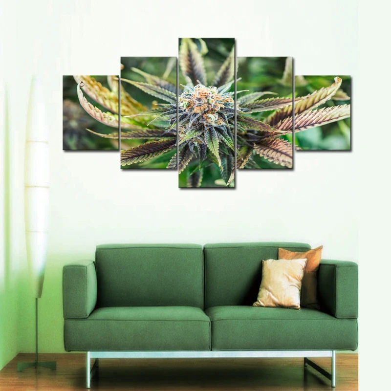 

5 Panel Cannabis Bloom Canvas Set, Weed Print Home Decor Cannabis Lover Wall Print Bud Art Picture Herb Smoking Gift