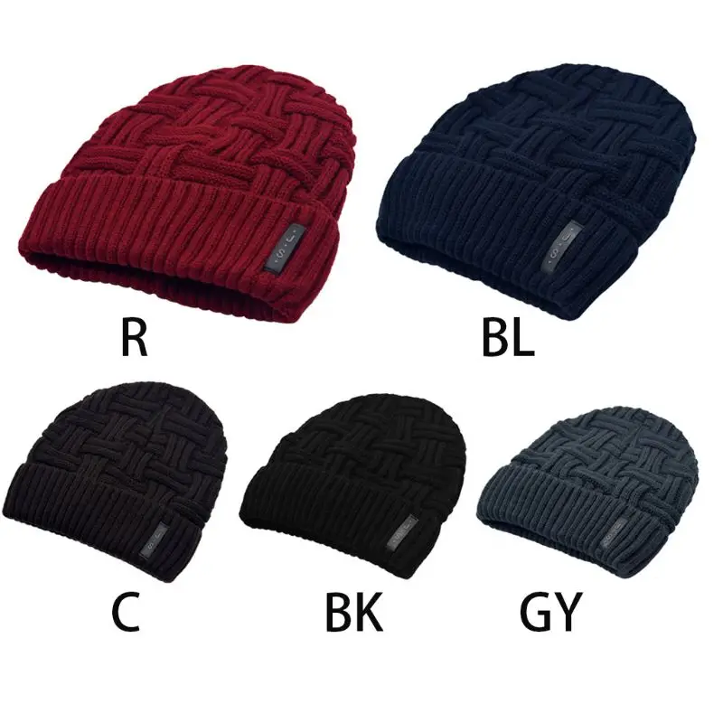 

Geometric Cable Knitted Hat Thickened Lining Solid Color Cuffed Benie Cap Striped Crochet Slouchy Baggy Ear Warmer 4 Colors