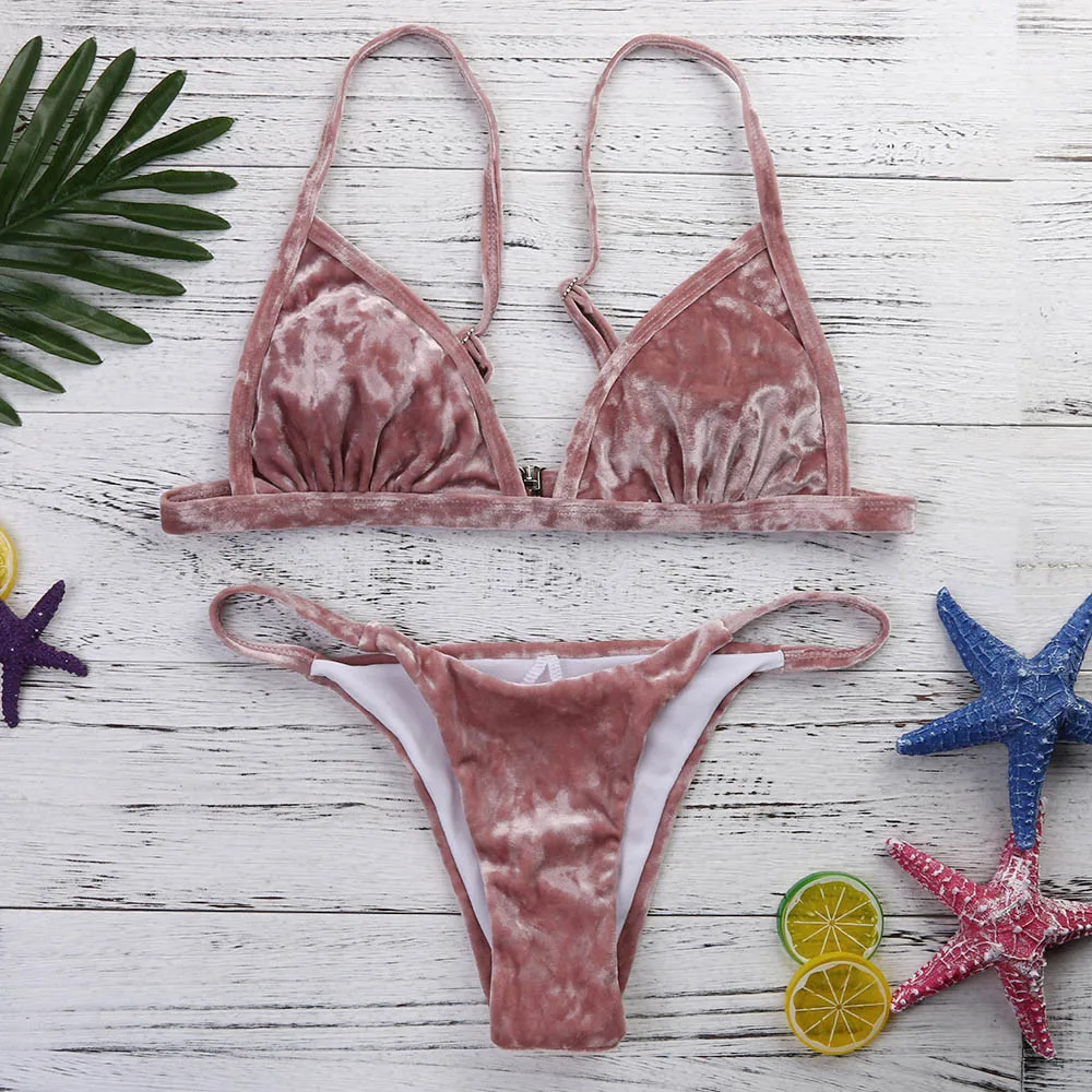 

Velvet Bikini Set Swimming Costumes Women's Swimming Suit 2019 Sexy Bikini Swimsuit Women Bandage Bikini Set Push-Up Brazilian
