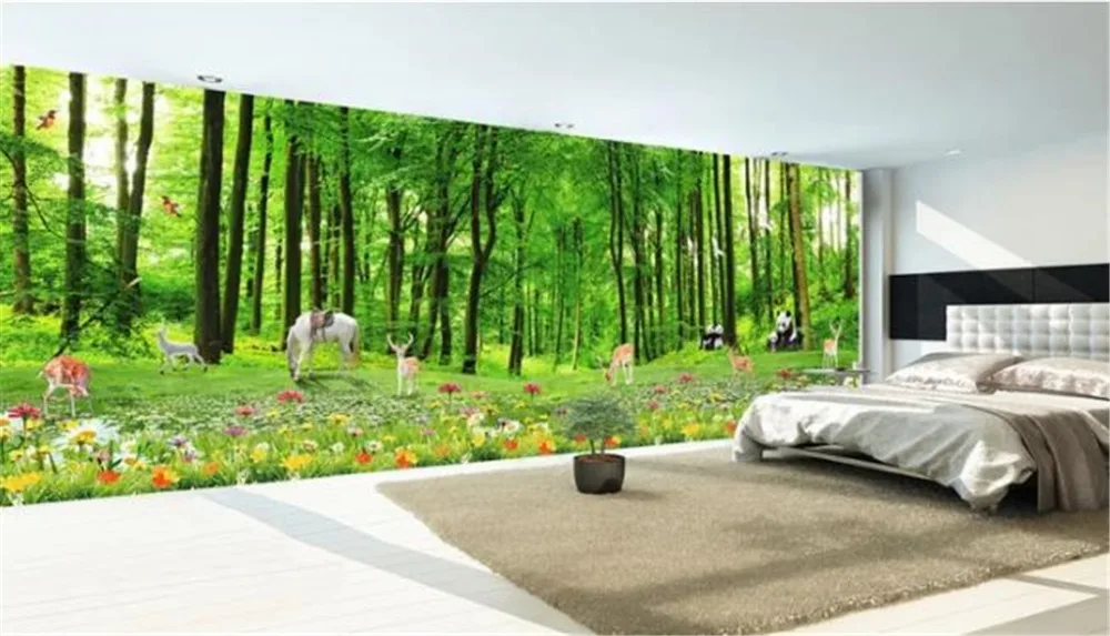 3d цифровая печать настенная бумага полная сцена огромные лесные животные 3D панорамный фон настенные декоративные расписные обои практичные bea