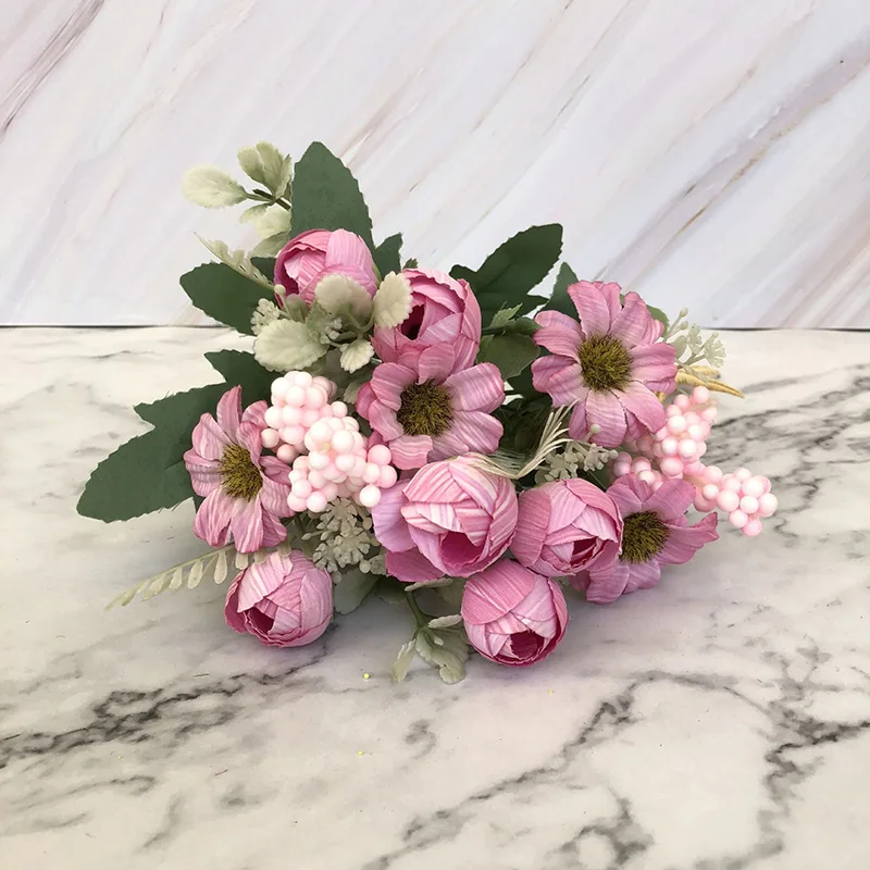Flone Artificial Silk Fake Bouquet Wedding DIY Display Flower Living room European Style Flower Bud Flower Art Decoration (7)