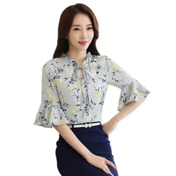 

Summer Women Flare Sleeve Chiffon Blouse Shirts Fashion Floral Print Tops