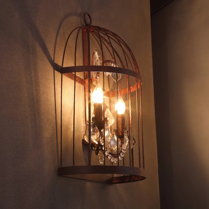 Лофт Эдисон промышленный из ковкого железа птичья клетка Хрустальный роскошный художественный настенный светильник-бра декоративный