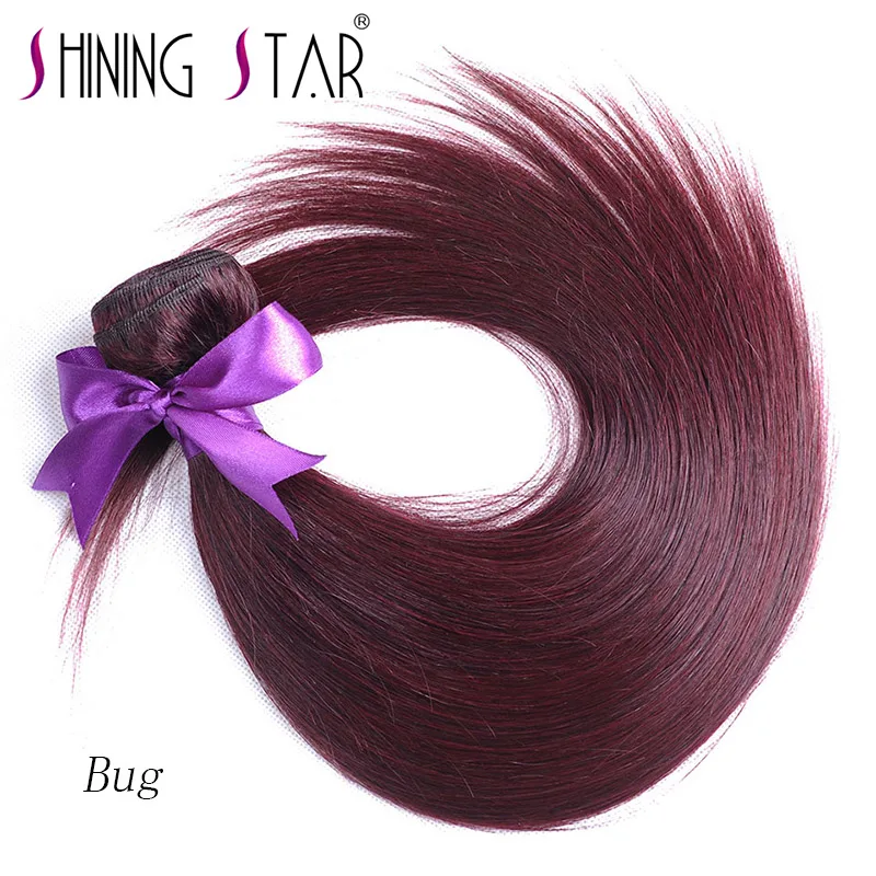 Shiningstar Омбре красные бордовые светлые бразильские прямые пучки волос Remy человеческие волосы для наращивания 22 цвета пучки волос - Цвет: Жук