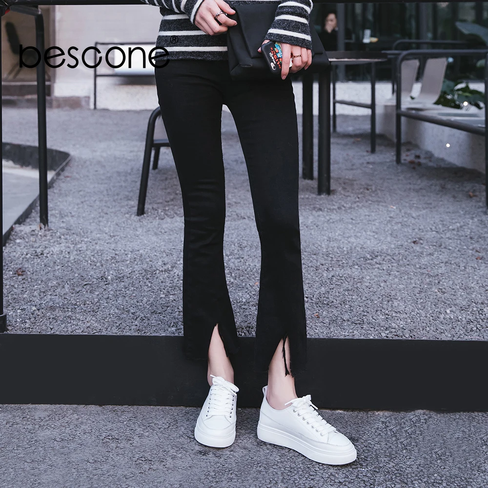 Señora Primavera Genuino Casual Cuero De Plana Impermeable 2019 apricot White Blanco Zapatos By1 Encaje Mujer Bescone Plataforma 5PWO8cn