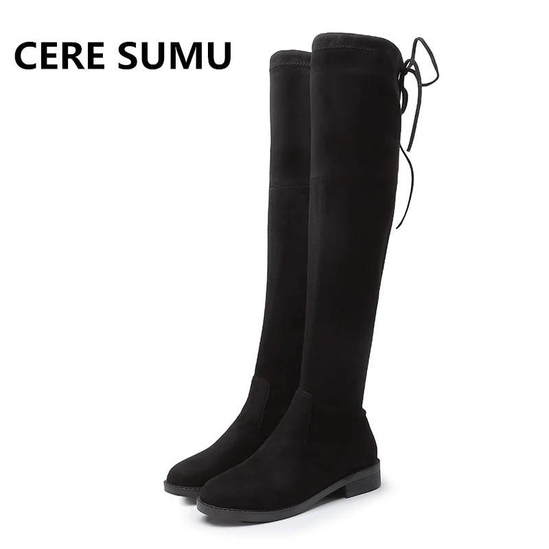 

2018 Winter Suede Leather Thigh Booties 3cm Square Heels Shoes for Woman Over The Knee High Boots Women Ladies Overknee Boots