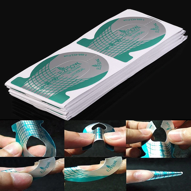 

10/50100Pcs Nail Art French Green Missile Shape Forms Acrylic Curve Polish UV Gel Extension Builder Guide Stencil Sticker