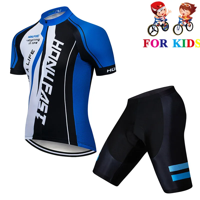 Детский костюм для велоспорта из шерсти, комплект велосипедная футболка с коротким рукавом, летняя одежда для велоспорта для мальчиков и девочек из микрофибры - Цвет: Short sleeve Set 16