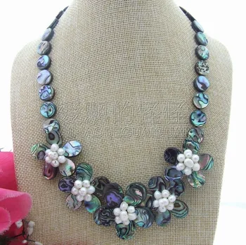 

N042105 19" Natural Pearl Paua Abalone Shell Necklace