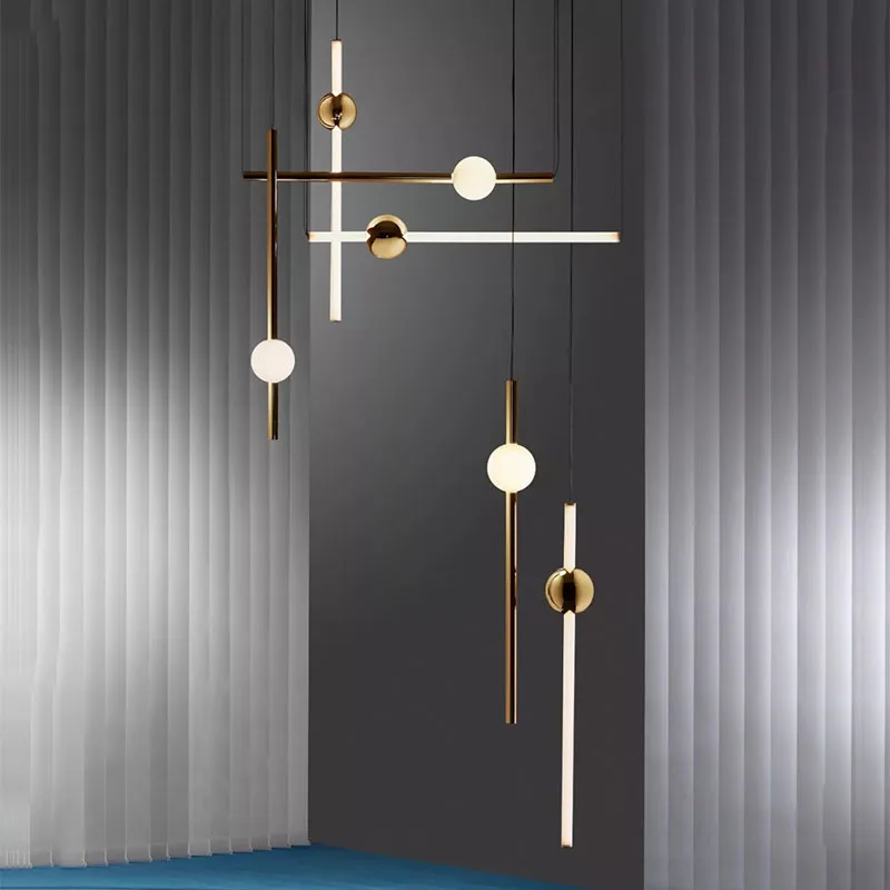 

Postmodern Nordic Simple Chandelier Art Designer Restaurant Bedroom Bedside Cafe Model House Line Chandelier