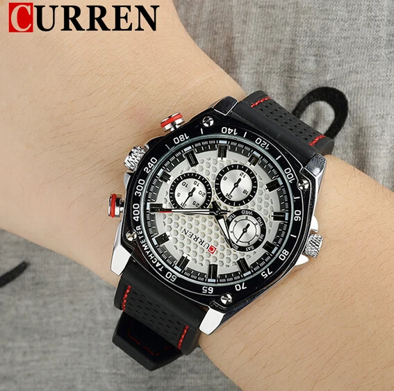  Curren sports Military watch Brand DIAL CLOCK HOURS HAND BLACK LEATHER STRAPS MENS WRIST WATCH 3ATM