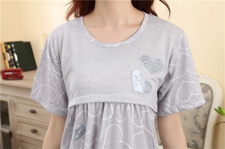 2018 Summer pregnant women short sleeve pajamas out nursing dress maternity breastfeeding dress cotton lactation dress Sleepwear (55)