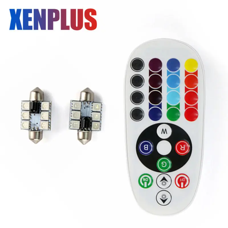 

Xenplus 2pcs Dome Lamp Festoon C5W Remote Control Car Interior Lights Reading light 36mm 5050 6 SMD RGB LED Colorful DC 12V