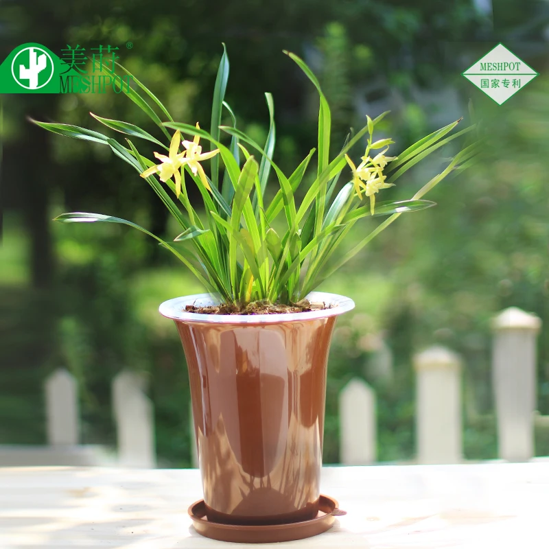 

MESHPOT Garden Flower Pots Planter Set For Bonsai Succulent, Enhance Root Quantity and Activity,Brown Finish and Tray Included