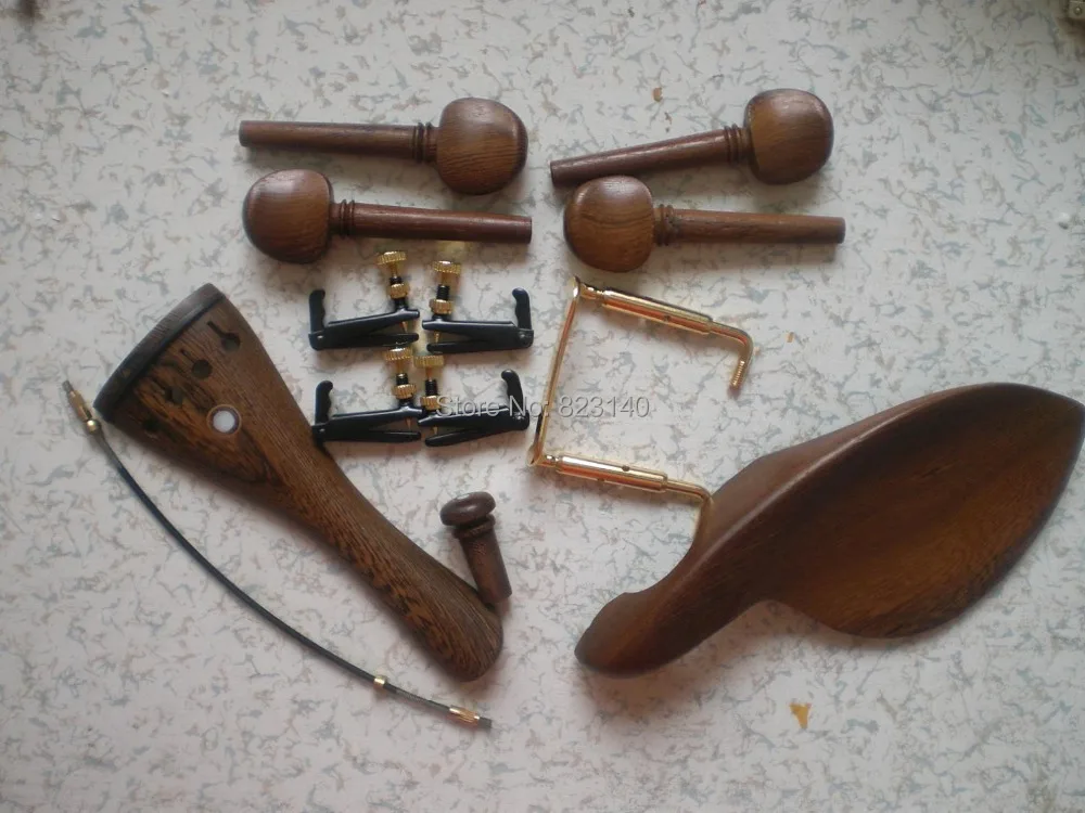 

1 Set WENGE wood Violin fitting with Black&Gold Fine tuner,tail gut, Gold Chin rest screw all 4/4