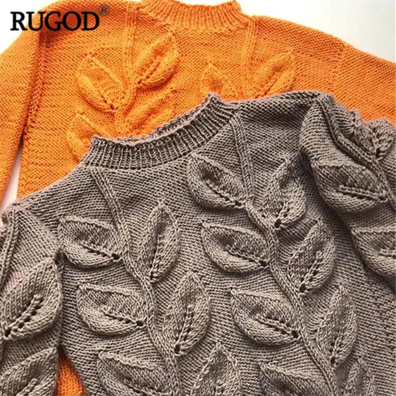 RUGOD 2018 Women Sweater and Pullovers Fashion Leaves Pattern Long Sleeve Knitted Sweater New Autumn Winter Warm Pullover Befree