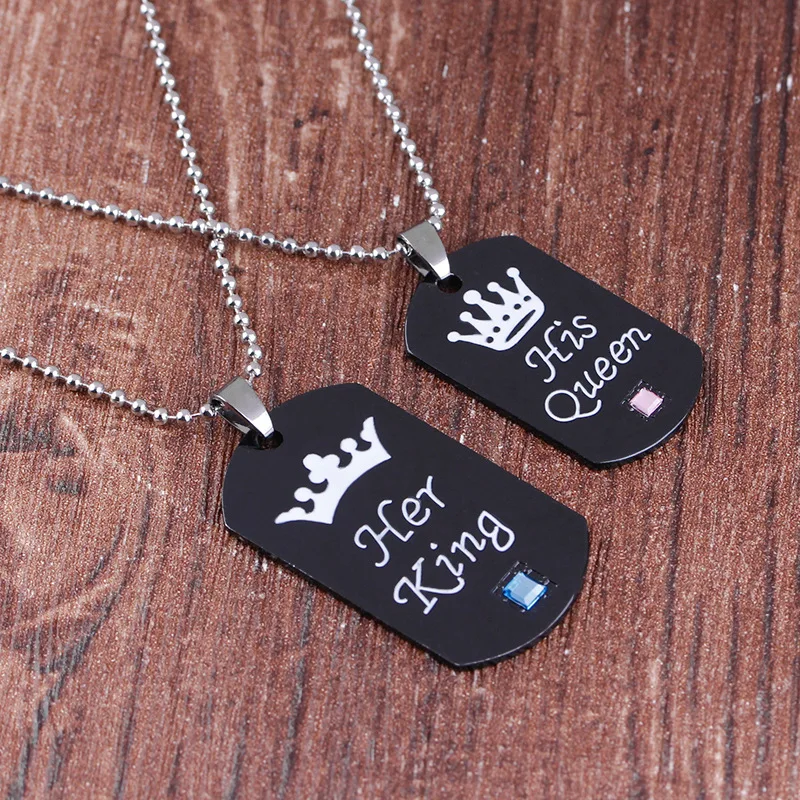 

3* Romantic Her King & His Queen Couple Necklaces Black Crown Statement Lovers Pendant Necklace For Couples BF Necklace Keychain