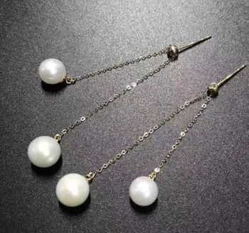 

free shipping charming 10-11mm south sea round white pearl earring 18k