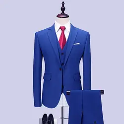 Для Мужчин's костюмы для свадьбы 2019 высокое качество королевский синий мужской смокинги женихов Terno Masculino Slim Fit мужчин s комплект из 3 предмето