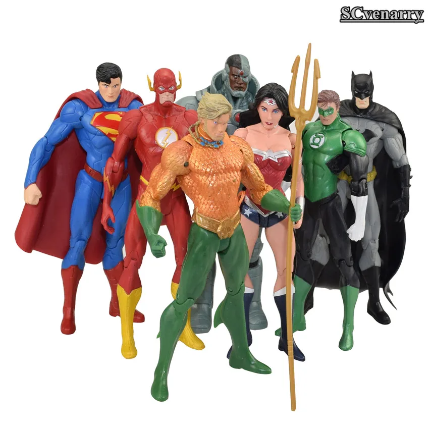 

7pcs/set DC Superman Batman Wonder Woman Flash Collection Model Super Heroes Cyborg Aquaman PVC Action Figure Baby Toy CSCE7