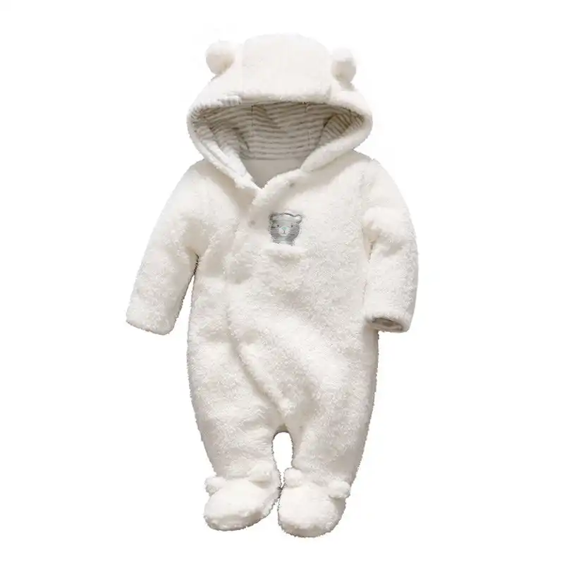 Kids4ever Newborn Baby Snowsuit Warm Fleece Jumpsuit Cartoon Bear Hooded Romper Footie Pajamas 0-12M