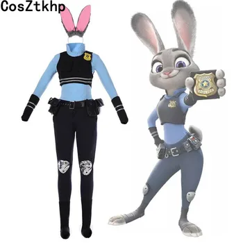 

2019 New Halloween Movie Vocole Adult Women Cartoon Bunny Zootopia Judy Hopps Cosplay Uniform Zootropolis Officer Police Costume