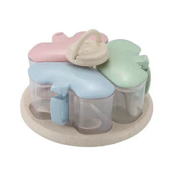 

Creative Wheat Straw Rotating Seasoning Jar Multi-Function Modern Home Kitchen Supplies Seasoning Box Set Storage Tank