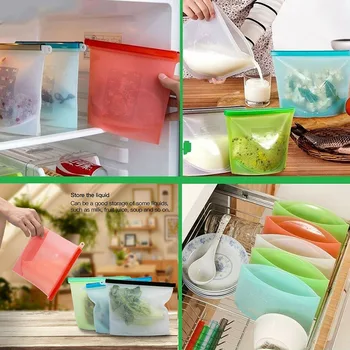 

4Pcs Silicone Zip Lock Leakproof Containers Bags Kitchen Supplies KM88