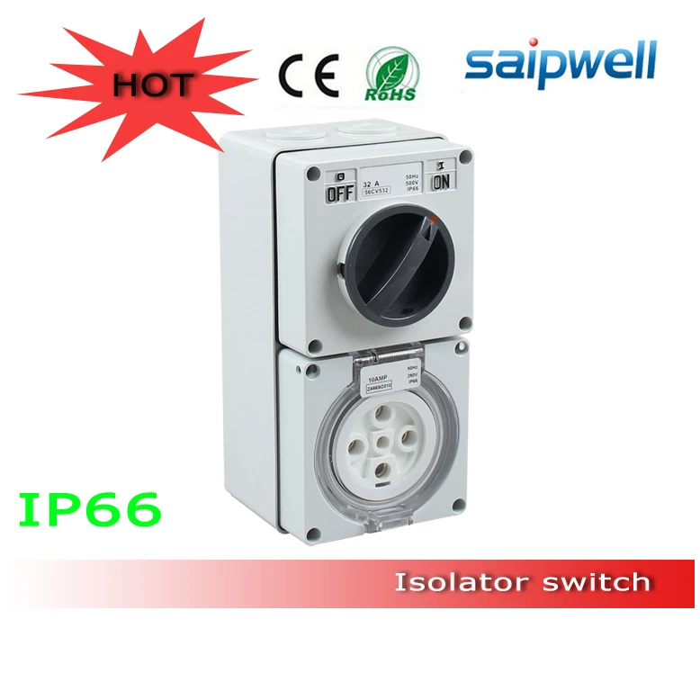 IP66 500V 32A изолятор переключатель разъединитель комбинированный гнездо