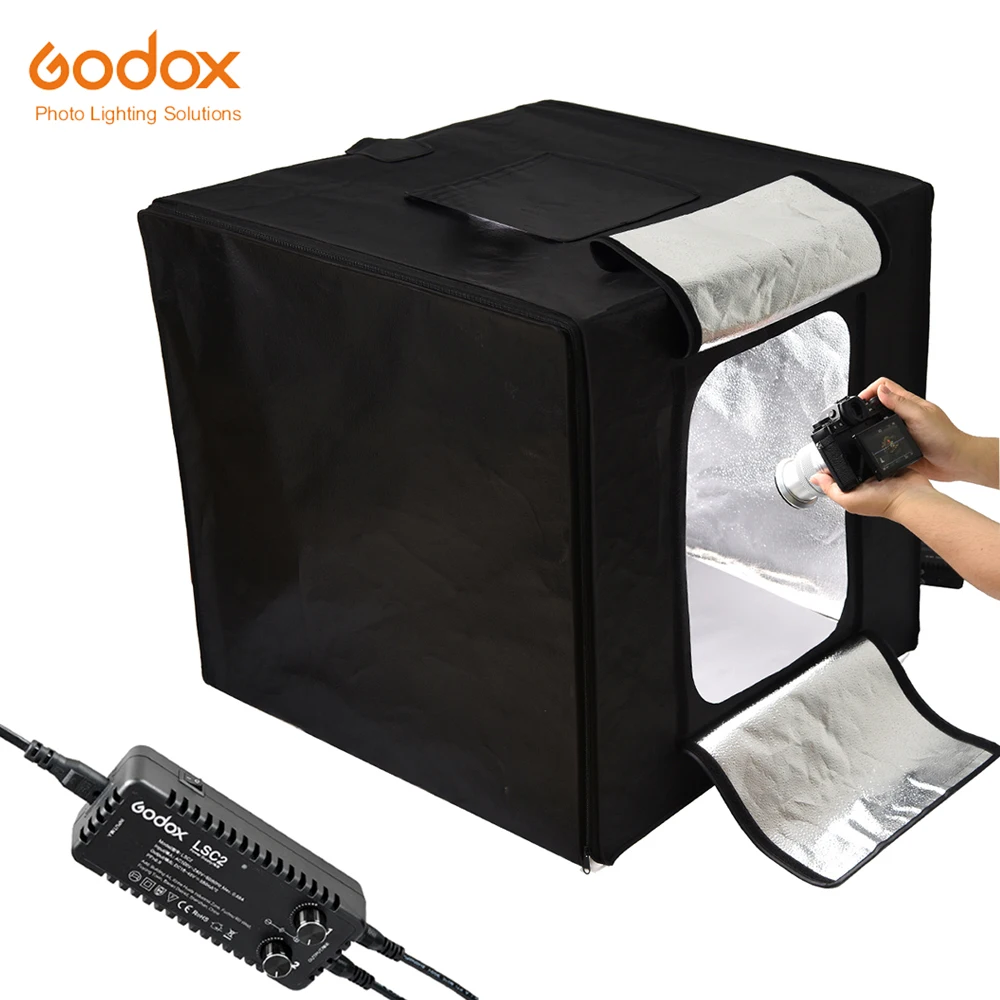 

Godox Mini LED Photography Studio Shooting Tent 80*80*80cm LSD80 2PCS LED lamp band Power 40W 10000~11000 Lumen with Carry Bag