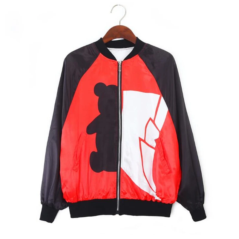 Осенняя модная бейсбольная куртка с принтом, Куртка Harajuku, Женские базовые пальто, топы с рукавами «летучая мышь», уличная одежда на молнии, повседневная куртка-бомбер, верхняя одежда