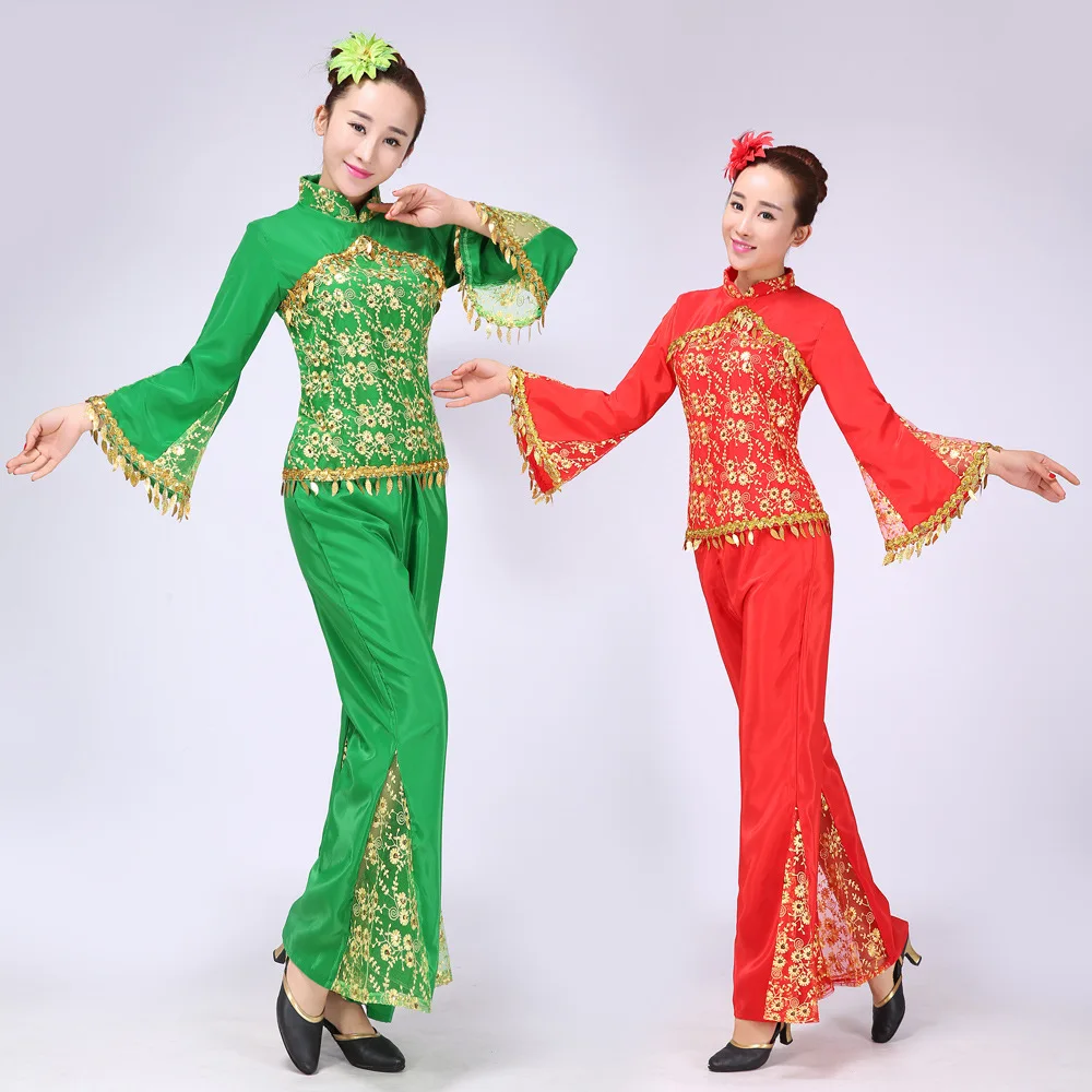 New Red Women Ladies Ancient Chinese National Costume Traditional Chinese Yangko Dance Costumes
