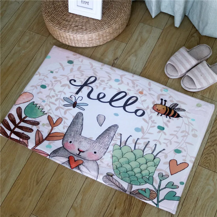 Cute Rabbit Entrance Doormat Floor Mat Corridor Carpet Soft Flannel Bedroom Bedside Footclothin