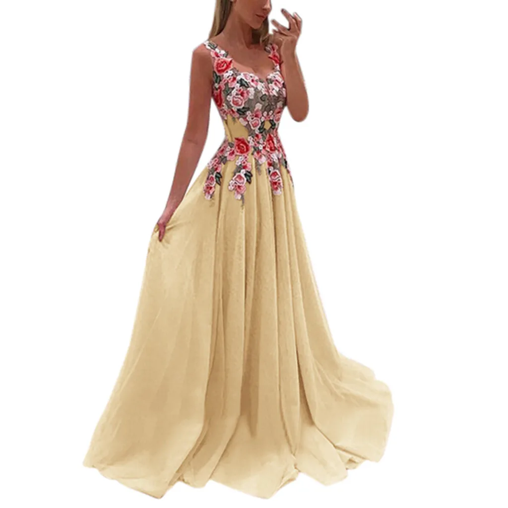 

Summer Dresses Woman Party Night Sexy Sleeveless Floral Print Party Dress Bohemian V-Neck Floor-Length Dress Women Clothes 2019